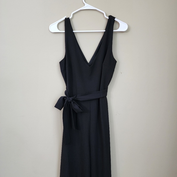 Lulus Black Sleeveless Jumpsuit Tie Around Waist V Neck Size S Wide Leg - Picture 4 of 8